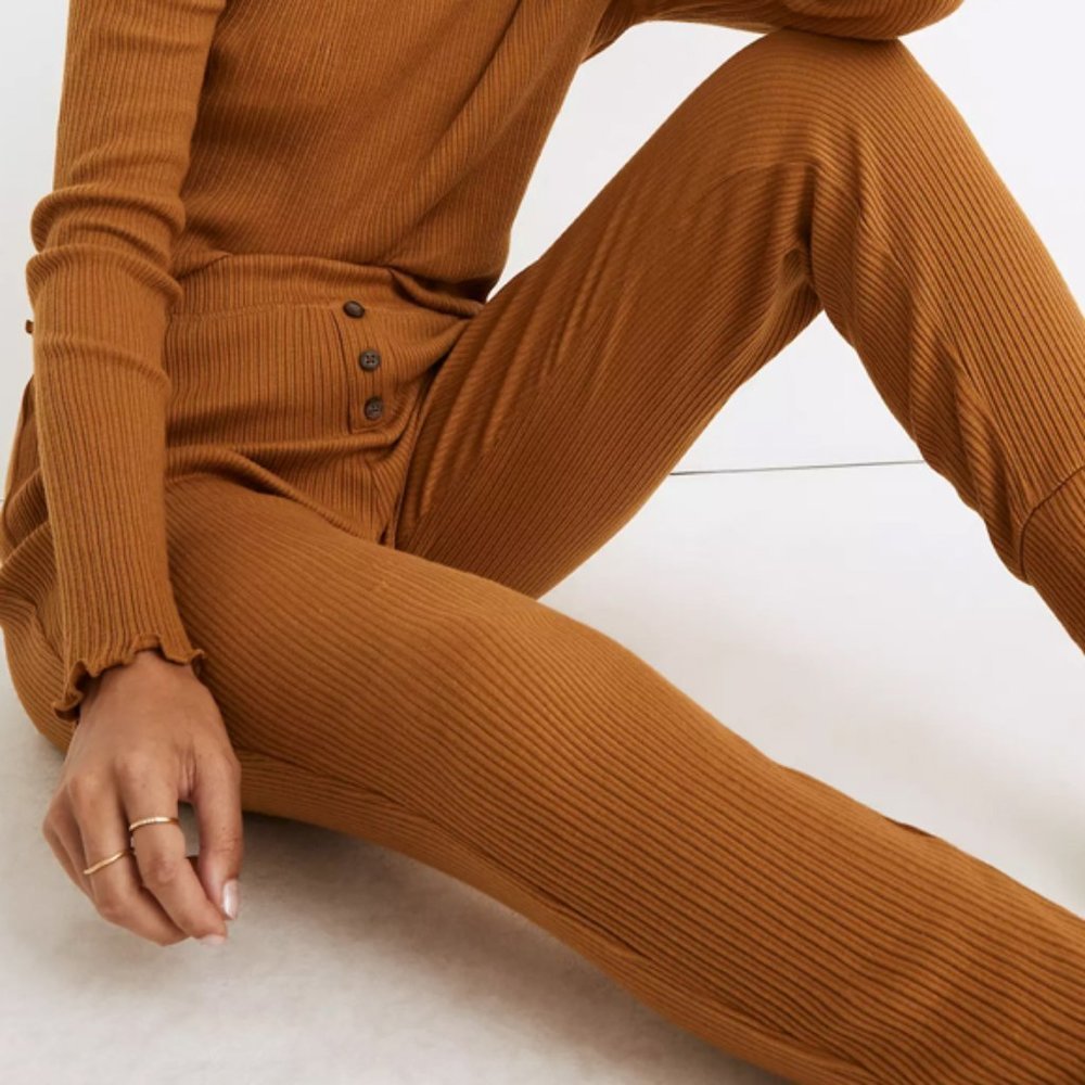 Madewell Ribbed Knit Slim Cotton Pajama Comfy Loungewear Pants - Med NWT